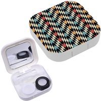Portable Contact Lens Case Box Travel Kit Mirror + Bottle + Tweezers Container Holder [ Rhombus Geometric ]