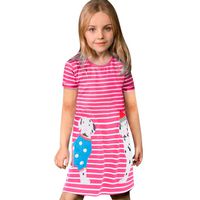 Boomboom Baby Girls Summer Dress, Colorful Baby Girl Rainbow Embroidery Stripe Dress (24M, Hot Pink)