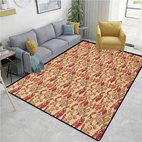 Nature Decorative Area Rug Girls Room, Rowan Maple Birch Oak Branches Deciduous Forest Autumn Leaf Ornament with Words, Easy Maintenance Area Rug Living Room Bedroom Carpet(8'x 10') Multicolor