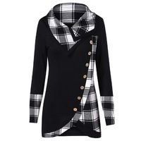 Adreamess Women Blouse Winter Long Sleeve Plaid Patchwork Turtleneck Tartan Tunic Sweatshirt Pullover Tops (Black, L)