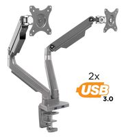 Mount-It! Dual Monitor Arm Mount Desk Stand | 2 x 3.0 USB Ports | Articulating Mechanical Spring Height Adjustable | Fits Two 24 27 29 30 32 Inch VESA 75 100 Compatible Screens | C-Clamp and Grommet