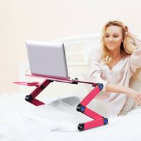 Adjustable 360° Laptop Stand - Foldable Laptop Desk Table Stand Holder w/Cooling Dual Fan Mouse Pad Mount Fit for Sofa Room Bed Office Desk (Rose Red)