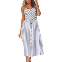 KYLEON Maxi Women's Dresses Summer Floral Bohemian Spaghetti Strap Button Down Swing Midi Dress with Pockets