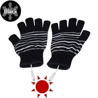 Kbinter USB 2.0 Powered Stripes Heating Pattern Knitting Wool Cute Heated Paw Gloves Fingerless Hands Warmer Mittens Laptop Computer Warm Gloves for Women Men Girls Boys (Black)