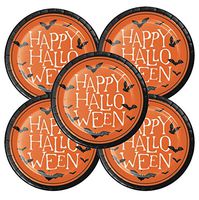 Halloween Paper Plates Dessert Appetizer Cocktail Party Supplies 24 Count features HAPPY HALLOWEEN