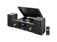 Bluetooth Compatible Classic Vintage Turntable - Retro Record Speaker System w/ CD, Cassette Player, 3-Speed, AUX, AM FM Radio, 2 External Speakers, Vinyl to MP3 Recorder, Remote - Pyle PPTCM80BTGR