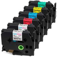 TZe 18mm 0.7 Inch Color Tape, P-Touch Label Tape Laminated Black on Clear/White/Red/Blue/Yellow/Green/Replace P-Touch Model PT D400 D400AD D450 1880C 2030, 26.2 ft, 6 Pack