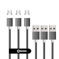 Netdot Gen7 Nylon Braided USB-C Magnetic Fast Charging Cable Compatible with Type-C Smartphone(3.3ft USB-C/3 Pack Gray)