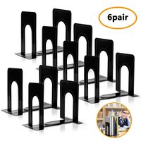 Bookends, Medium Black Bookend Support, Size of 7.3 x 5 x 6.1 Inch, Set of 6 Pairs