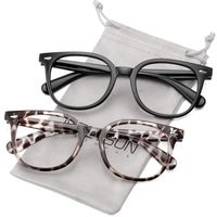 MEETSUN Blue Light Blocking Glasses for Women Men Nerd Eyeglasses Frame,Anti Eye Strain Computer Glasses for Reading/Gaming (Black + Leopard Frame / 2 PACK, 0.0)