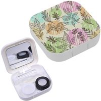 Portable Contact Lens Case Box Travel Kit Mirror + Bottle + Tweezers Container Holder [ Floral Colorful ]
