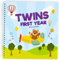 Twins First Year Hardcover Memory Book Bear Edition - Newborn Babies 1st Year Journal and Milestones Photo Album - Perfect and Unique Gift Idea for Baby Showers and Birthday Presents