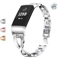 JOMOQ Compatible Fitbit Charge 3/3 SE Bands, Classic Stainless Steel Bands Premium Metal Wristbands Adjustable Butterfly Clasp Repacement Band Wrist Accessories Straps Women Men, x-Silver