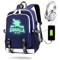 MCdreamUSA Dinosaur Monster Backpack Luminous with USB Charge Port, Travel Laptop Backpack for Girls Boys (Black) (Blue)