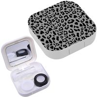 Portable Contact Lens Case Box Travel Kit Mirror + Bottle + Tweezers Container Holder [ Leopard Fur ]