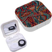 Portable Contact Lens Case Box Travel Kit Mirror + Bottle + Tweezers Container Holder [ Tribal Vintage Ethnic ]