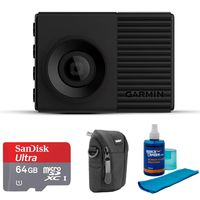 Garmin Dash Cam 56 1440p with 140-Degree Field of View (010-02231-10) with Universal Screen Cleaner for LED TVs, Point and Shoot Case & Sandisk Ultra microSDXC 64GB UHS Class 10 Memory Card