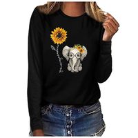 FAPIZI Women's Tunic Tops Casual O Neck Sunflower Printed Long Sleeve T Shirt Blouse Pullover Plus Size Tops for Women Black