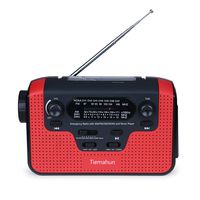 Tiemahun NOAA Weather Alert Emergency Radio WB/FM/AM/SW, Solar/Hand Crank Windup, MP3 Music Radio, 2300mAh Mobile Phone Charger LED Flashlight Reading Lamp TF Card Speaker (Red)