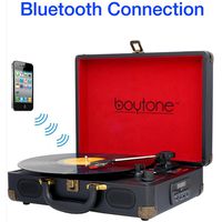 Boytone BT-101B Bluetooth Turntable Briefcase Record player AC-DC, Built in Rechargeable Battery, 2 Stereo Speakers 3-speed, LCD Display, FM Radio, USB/SD Slot, AUX / MP3, Encoding, 110 To 220 Volt