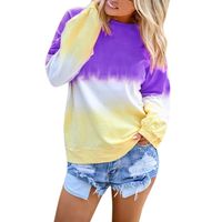 haoricu Women's Casual Triple Color Block Long Sleeve Pullover Loose Lightweight Tops Sweatshirts Purple