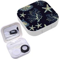 Portable Contact Lens Case Box Travel Kit Mirror + Bottle + Tweezers Container Holder [ Starfish Coral Fish ]