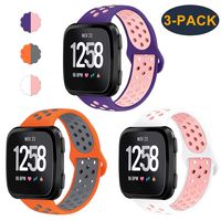 CAVN 3-Pack Compatible Fitbit Versa Bands for Men Women, Sweat Resistant Replacement Accessory Strap Bracelet Compatible Fitbit Versa Smartwtach (L/6.8"-8.9", Purple/Peach+Orange/Grey+White/Peach)