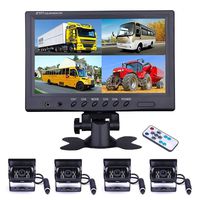Vehicle Backup Camera - Camecho 9 Inch 4 Split Monitor Front View Rear View Camera 18 IR Night Vision Waterproof Auto Camera with 2x33 ft and 2x65ft Cables for RV, Trailer, Bus,Trucks