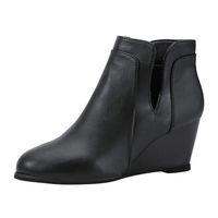 Women's Casual Outdoor Low Wedge Heel Ankle Booties Side Zip Suede Short Shoes (7.5, Black -2)