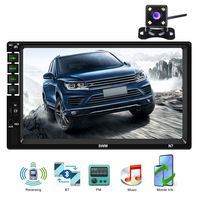 Hikity Double Din Car Stereo 7 Inch Capacitive Touch Screen Car Radio Bluetooth FM Receiver with USB/AUX-in/SD Card Slot. Supports Mirror Link for iOS/Android Phone + Backup Camera