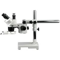 AmScope SW-3T13Z-FRL Trinocular Stereo Microscope, WH10x Eyepieces, 10X/20X/30X/60X Magnification, 1X/3X Objective, Single-Arm Boom Stand, 8W Fluorescent Ring Light, 110V-120V, Includes 2.0x Barlow Lens