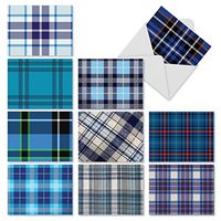 The Best Card Company - 10 Boxed Greeting Cards Blank (4 x 5.12 Inch) - Bulk All Occasion Card Assortment - Tartan Blue M3100