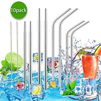 Set of 8 Stainless Steel Metal Straws Ultra Long 10.5 In/8.5inch Reusable Straws for Tumblers Rumblers Cold Beverage (4 Straight|4 Bent|2 Brushes)