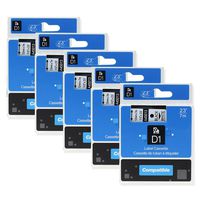 Oozmas 45013 Label Tape Replace Dymo D1 Refills 1/2 Inch (12mm) x 23 ft (7m) Black on White Compatible with Dymo Label Maker 160 280 COLORPOP 210D, 5 Cartridges