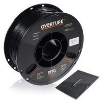 OVERTURE PETG Filament 1.75mm with 3D Build Surface 200 x 200 mm 3D Printer Consumables, 1kg Spool (2.2lbs), Dimensional Accuracy +/- 0.05 mm, Fit Most FDM Printer, Black