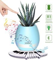TOKQI Wireless Speakers Touch Control Night Light Breathing LED Musical Flowerpot Smart Plant Pots Play Music by Touching Plants Rechargeable Home Decor Festivel Gift (Blue)