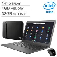 Latest_HP 14" FHD Widescreen IPS WLED-Backlit Display Laptop, Intel Celeron N3350 Processor, 4GB RAM, 32GB eMMC Internal Storage, Webcam, Wireless+Bluetooth, Wireless Mouse, Bag, Chrome OS