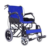 QIDI Wheelchair Foldable Steel Lightweight with Armrests Flip Foot Pedal Double Brake (Color : Blue)