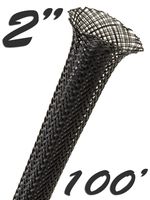 Electriduct 2" Black PET Expandable Braided Sleeving Cable Mesh Flexible Wire Sleeve - 100 Feet