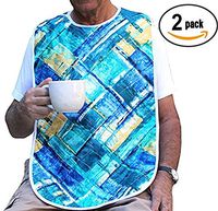 HEAD2TOE - Adult Bibs for Eating, Premium 2 Pack Artistic Design with Vinyl Backing, Waterproof, Washable Reusable Clothing Protector for Women and Men with Snap Closure