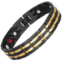 Qucasyl Mens Titanium Steel Magnetic Therapy Bracelet with Strong Magnets for Arthritis Pain Relief, Black&Gold [Free Links Removal Tool] Christmas New Year Gift
