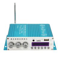 V10 Mini Bluetooth Car Amplifier 12V DC, 2 Channel Wireless HiFi Super Bass Audio Power Amp with Remote Controller, Support FM/MP3/TF/USB/DVD for Car Motorcycle Home Stereo (No Adapter) Blue