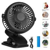Mini Battery Operated Clip Fan, HAOHUI Portable USB Desk Fan 360 Degree Rotation Cooling Table Fan Whisper Quiet for Baby Stroller Office Outdoor Traveling Camping - Black