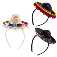 3Pcs Cinco De Mayo Sombrero Headband, Fiesta Sombrero Party Hats with Ball Fringe Decoration for Carnivals Festivals, Dia De Muertos, Coco Theme, Wedding, Birthdays and Party Supplies Black