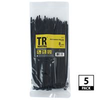 TR Industrial TR88302-5PK Multi-Purpose UV Cable Ties (500 Pack), 8", Black