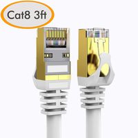 Cat 8 Ethernet Cable 3 ft Shielded, 26AWG Lastest 40Gbps 2000Mhz SFTP Patch Cord, Heavy Duty High Speed Cat8 LAN Network RJ45 Cable- in Wall, Outdoor, Weatherproof Rated for Router, Modem, Gaming