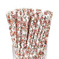 Rose Floral Paper Straws 7.7 Inches - 100 Pack - Paper Drinking Biodegradable Paper Straws- Bulk Paper Straws for Juices, Shakes, Smoothies, Party Supplies Decorations