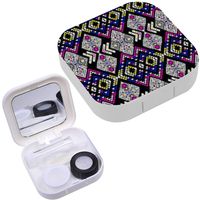 Portable Contact Lens Case Box Travel Kit Mirror + Bottle + Tweezers Container Holder [ Tribal Ethnic Collection Elementss ]