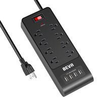 Power Strip 4 USB 8 Outlet - BEVA Surge Protector USB Charging Ports Power Strip,6ft Long Extension Power Cord Electric Outlet Desktop Charge for Home and Office ETL Listed Black