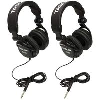 TASCAM TH-02B Foldable Recording Mixing Home Studio Headphones - Black (2 Pair)